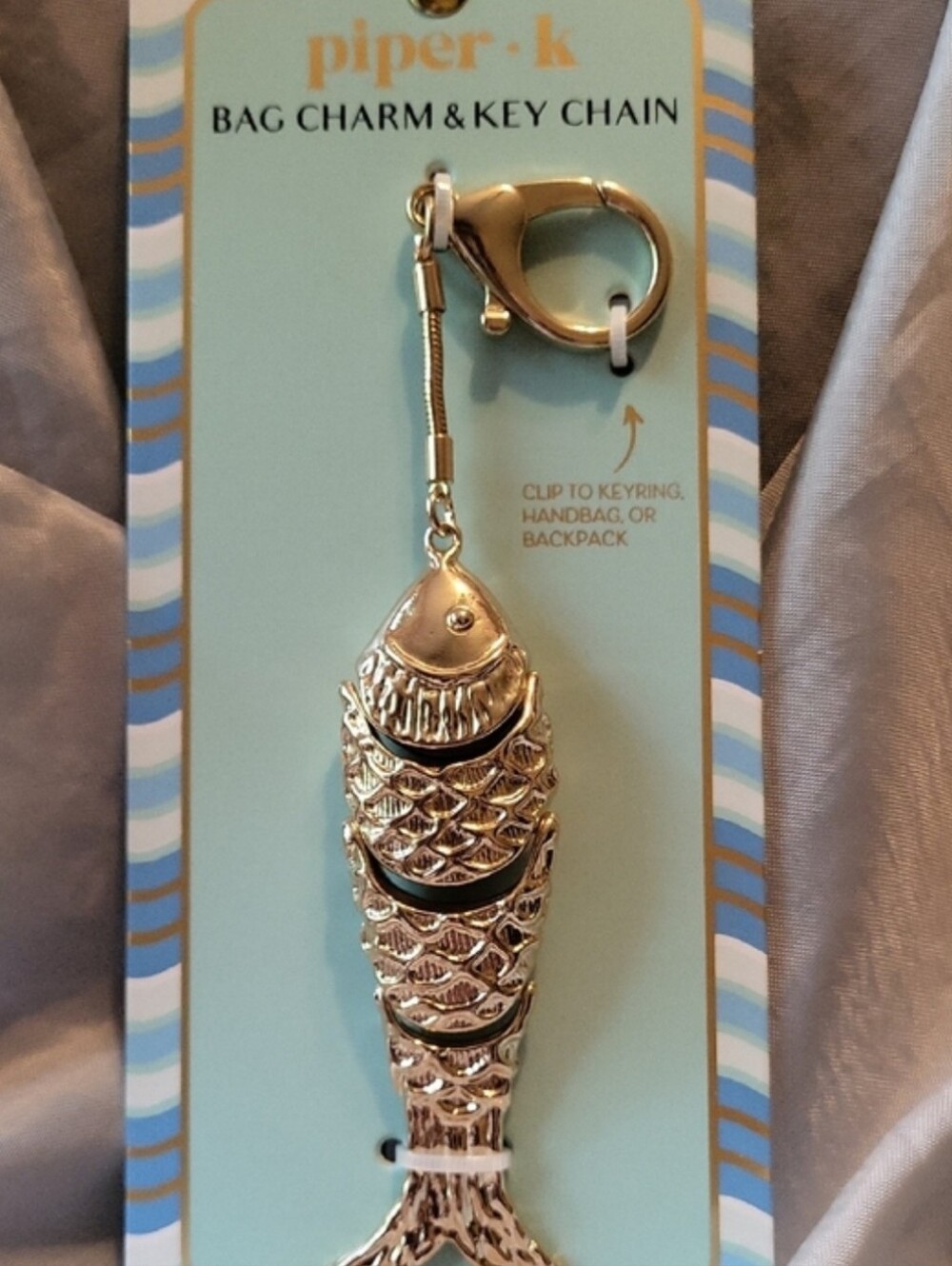 Piper K Fish MOVABLE GOLDEN Bag Charm & Key Chain tL
